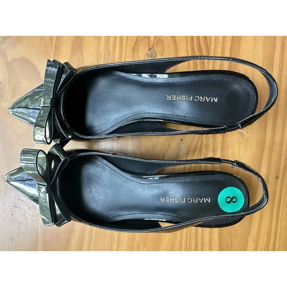 Marc Fisher Kerrey Slingback Pointed Toe Flats Bow Black Size 8 Formal Dressy
